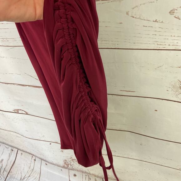 Windsor S Maroon One Shoulder Thin Spaghetti Strap Ruched Side Mini Dress - Picture 7 of 11